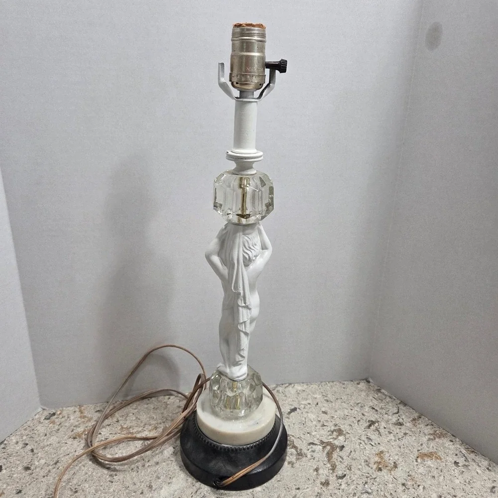 Vintage Cherub Lamp Marble Base Accent Table Lamp Boudoir Lighting 19